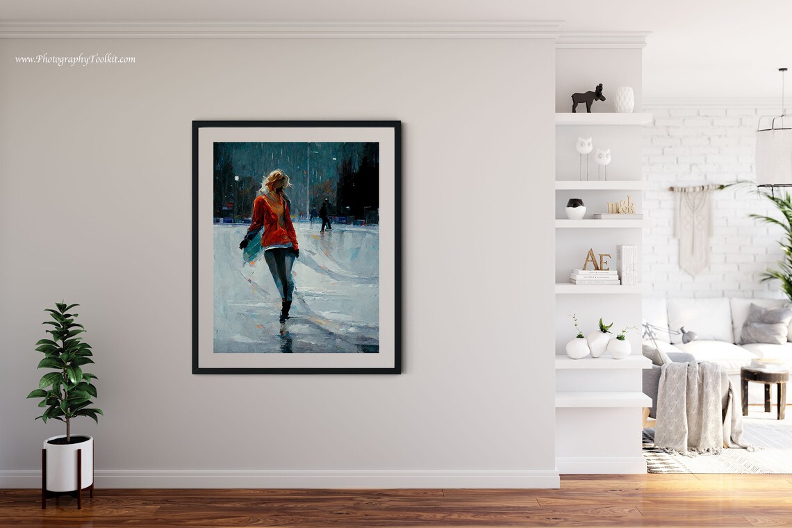 Blonde Woman Ice Skating Under Night City Lights Impressionist Poster - Image 4