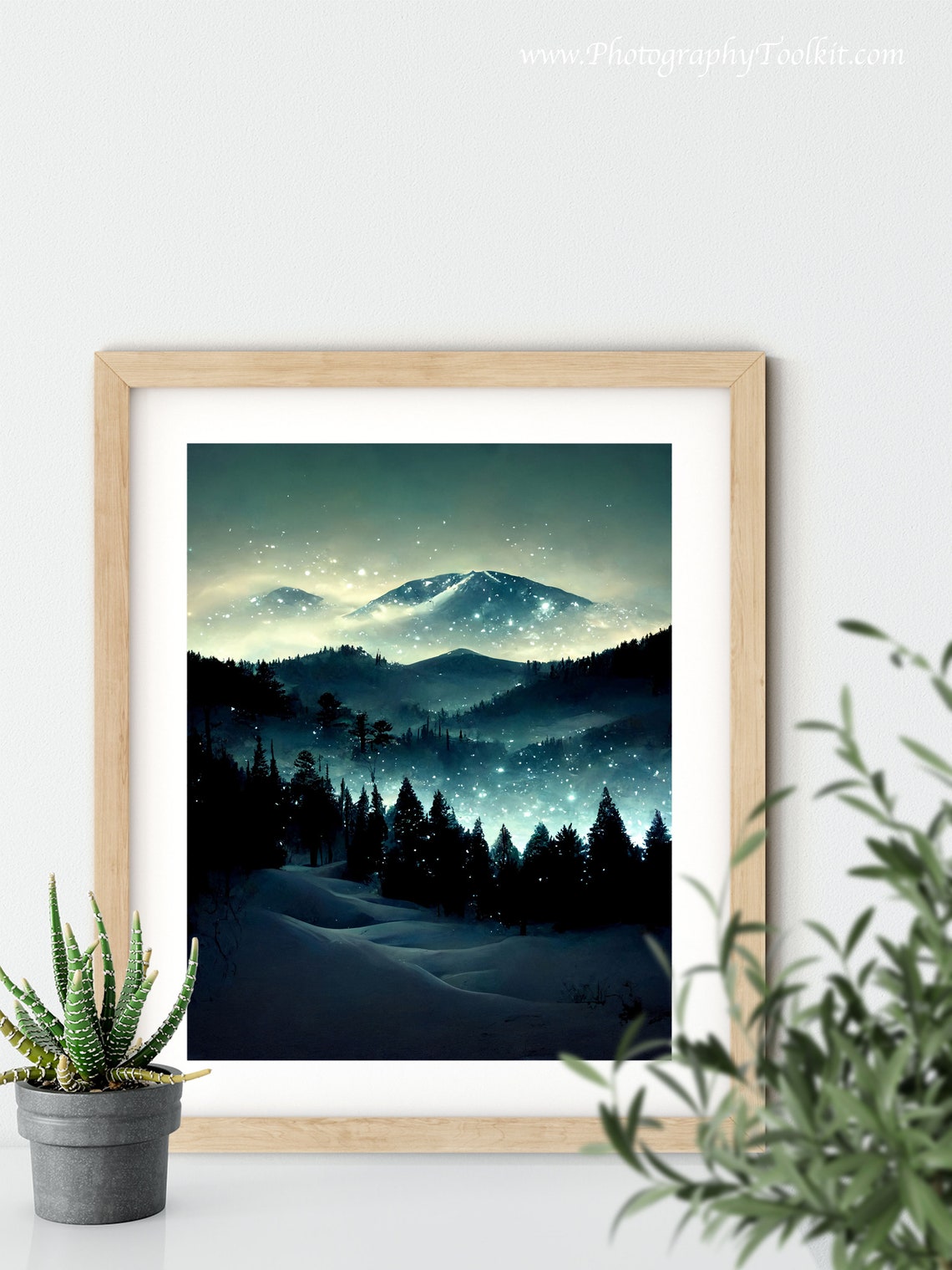 Snowy Mountain Night Starry Winter Landscape Scenic Scenic Poster - Image 5