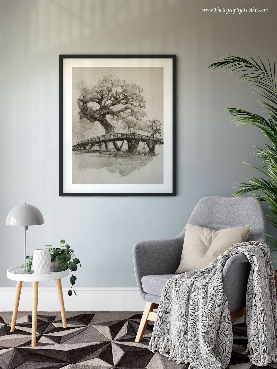 Neutral Tree Sketch Bridge Trees Art Print, Vintage - Image 6