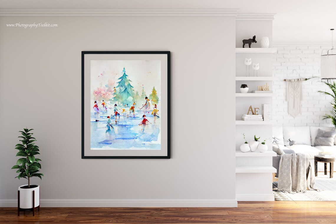 People Ice Skating Print, Christmas Winter Wall Art - Image 4