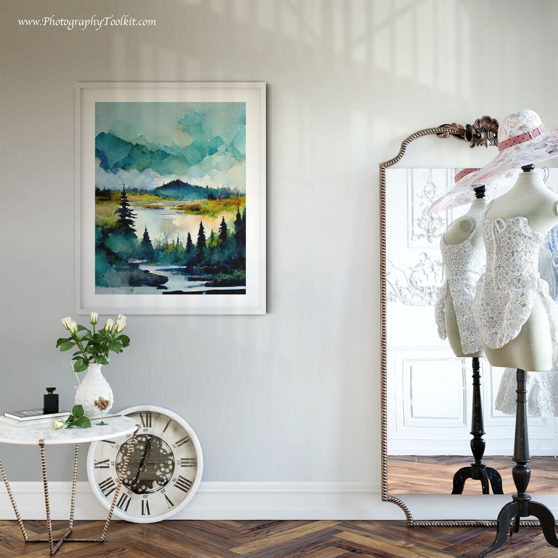 Winter Forest Landscape Art Print, Rustic Watercolor - Image 3