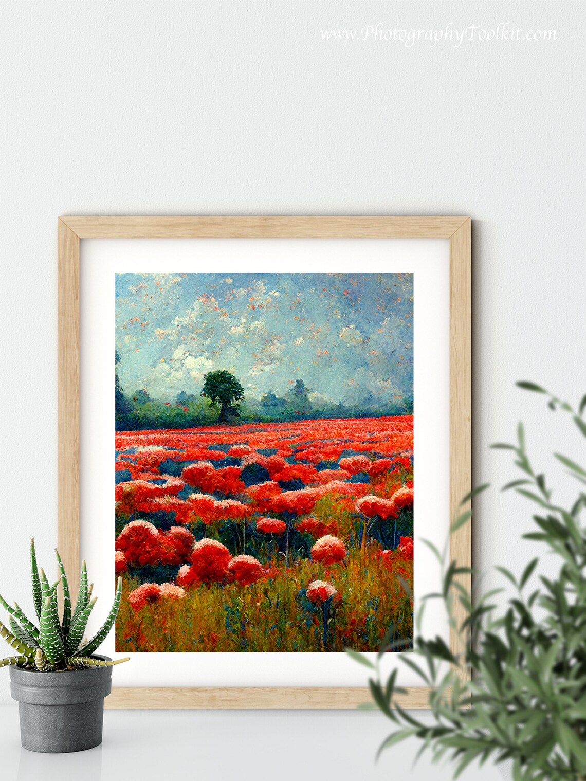Poppy Fields Print, Monet-Style Farmhouse Landscape - Image 5