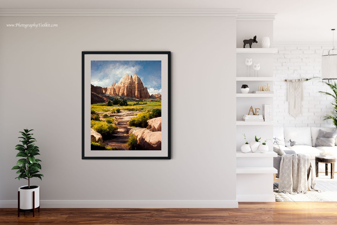 Capitol Reef Sandstone Dome Green Meadow Dry Wash Utah Desert Print - Image 4