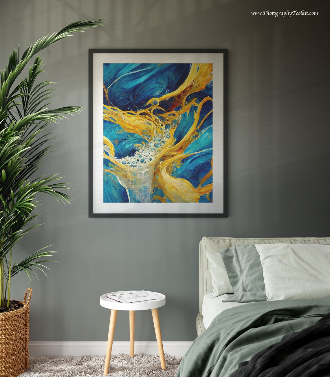 Blue And Gold Abstract Brush Strokes Art Print - Image 3