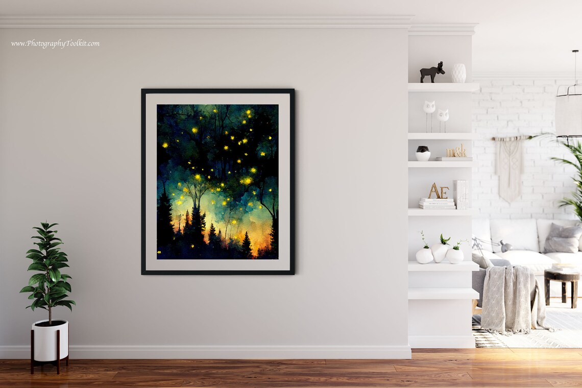 Firefly Night Sky Forest Art Print, Woodland Magic - Image 4