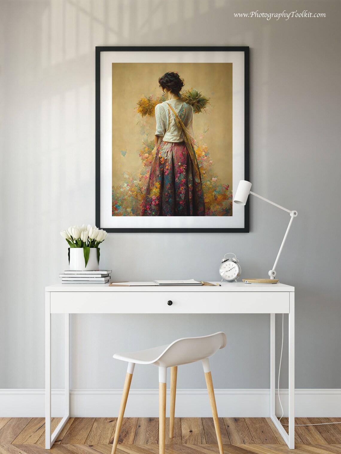 Woman with Wildflower Bouquet Watercolor Floral Portrait Poster - Image 2