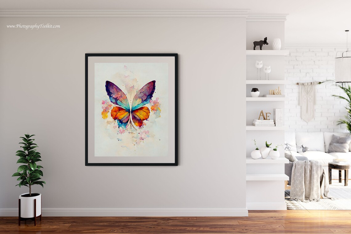 Rainbow Watercolor Butterfly Colorful Wings Floral Splash Art Poster - Image 4