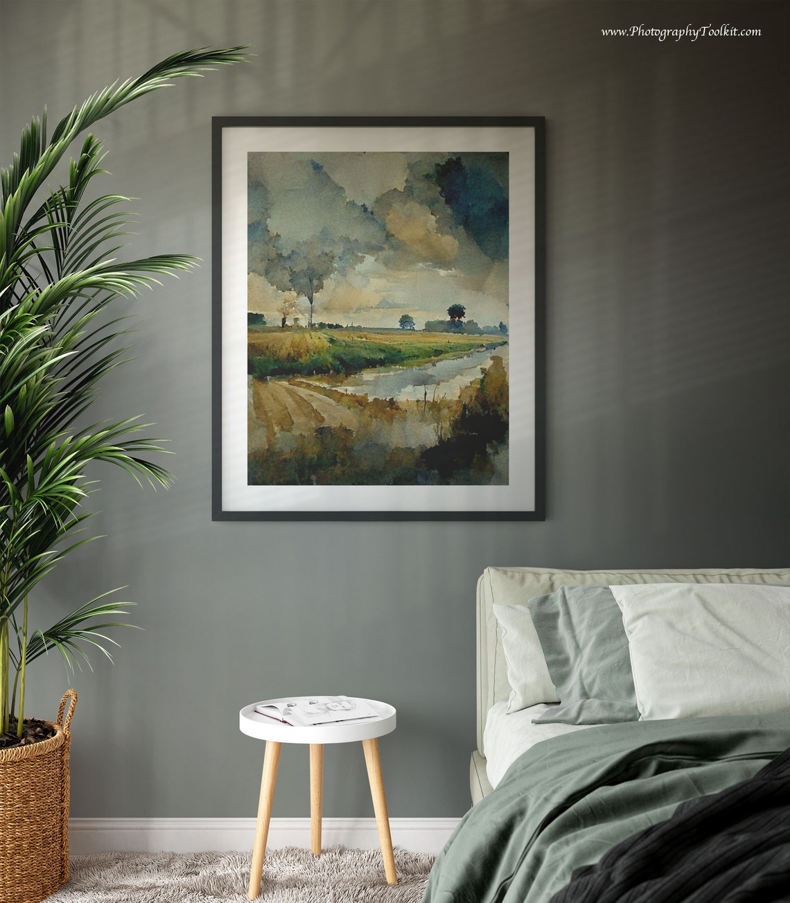 Country Road Fields Dramatic Clouds Muted Rural Landscape Poster - Image 3