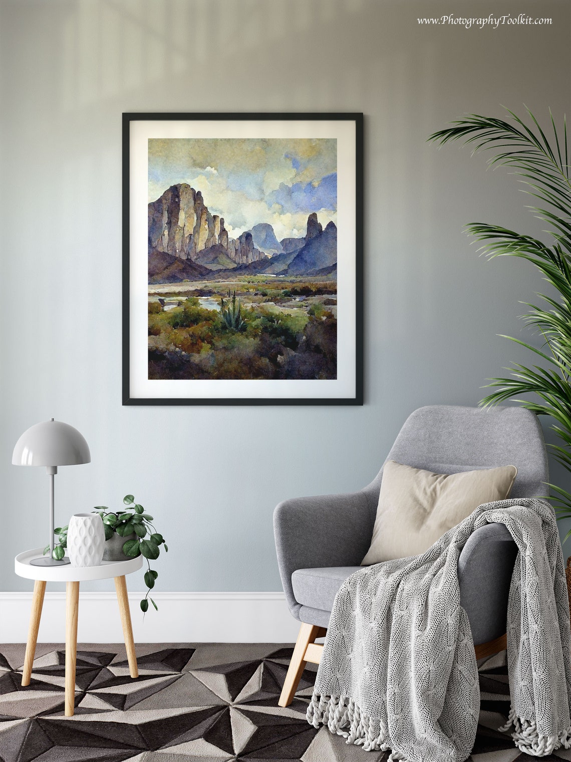 Desert Cliffs Watercolor Rocky Mountain Peaks Under Blue Sky Poster - Image 4