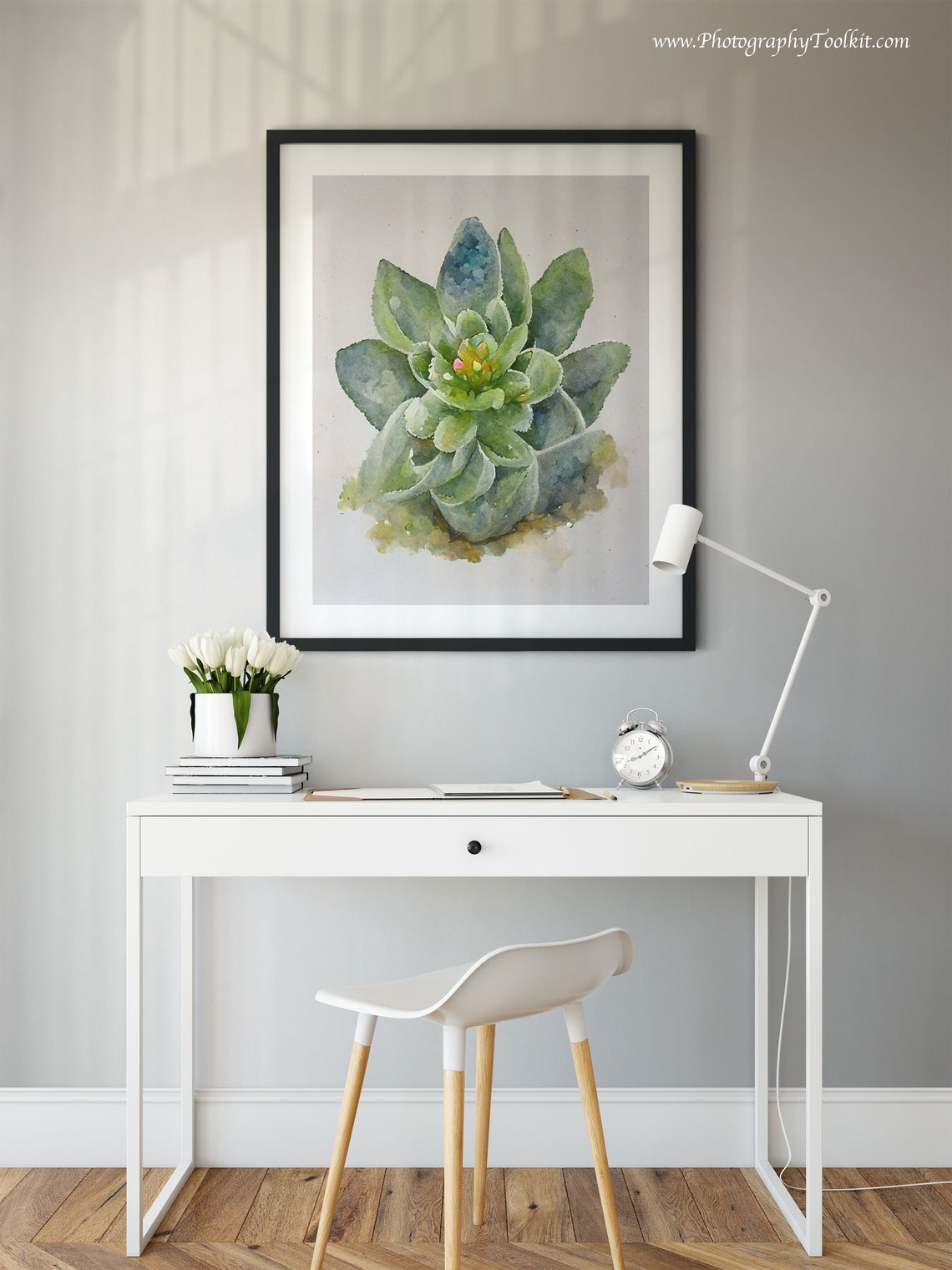 Succulent Watercolor With Pink Blooming Center Lovely Plant Poster - Image 3