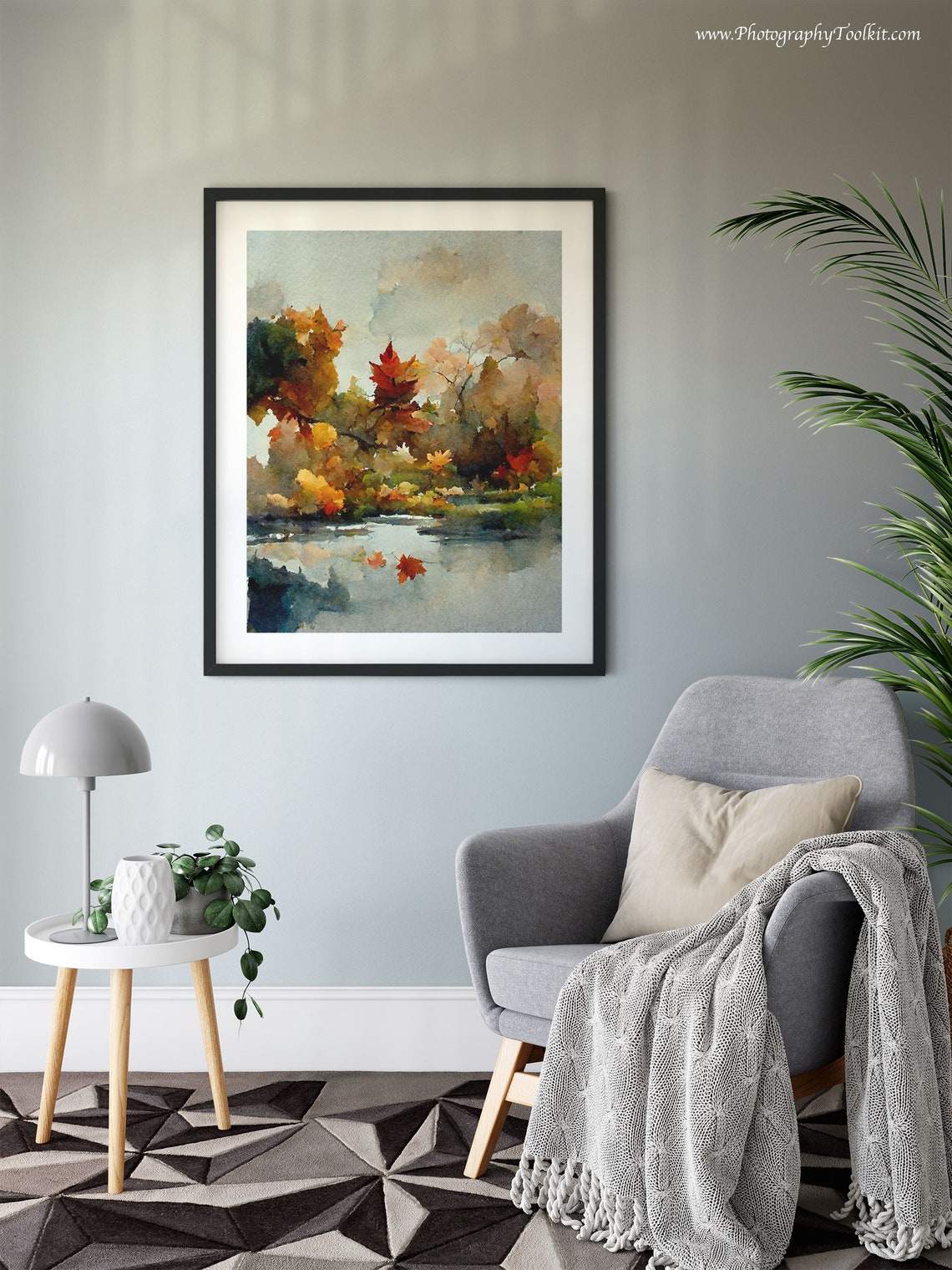Autumn Maple Tree Watercolor Print Fall Leaves Lake Reflection Art - Image 6