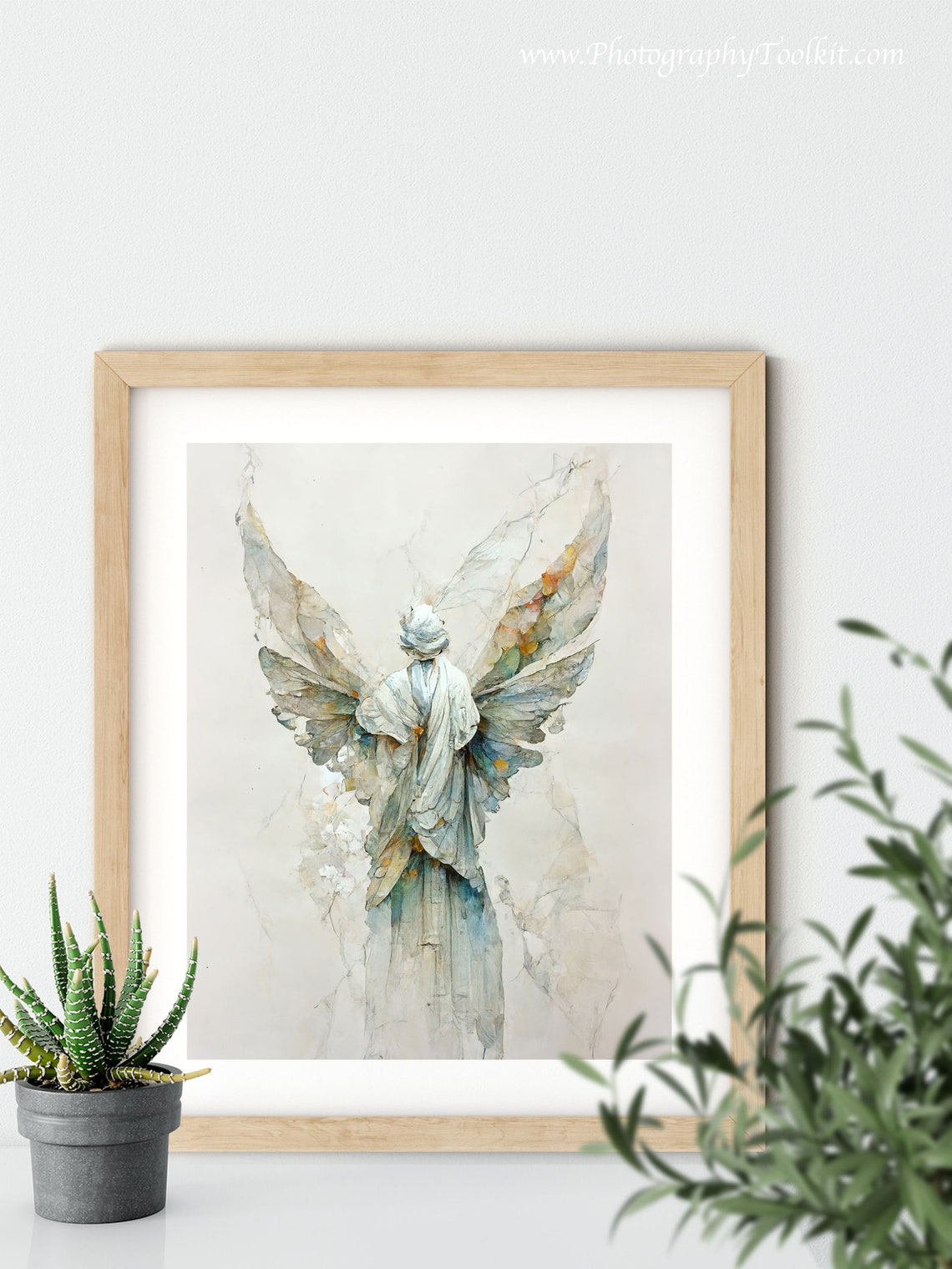 Ethereal Robed Angel with Soft White Wings Watercolor Heavenly Poster - Image 5