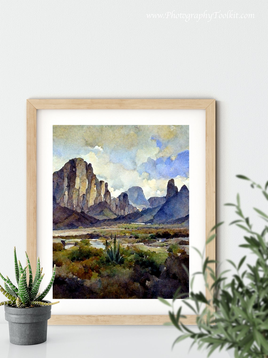 Desert Cliffs Watercolor Rocky Mountain Peaks Under Blue Sky Poster - Image 3
