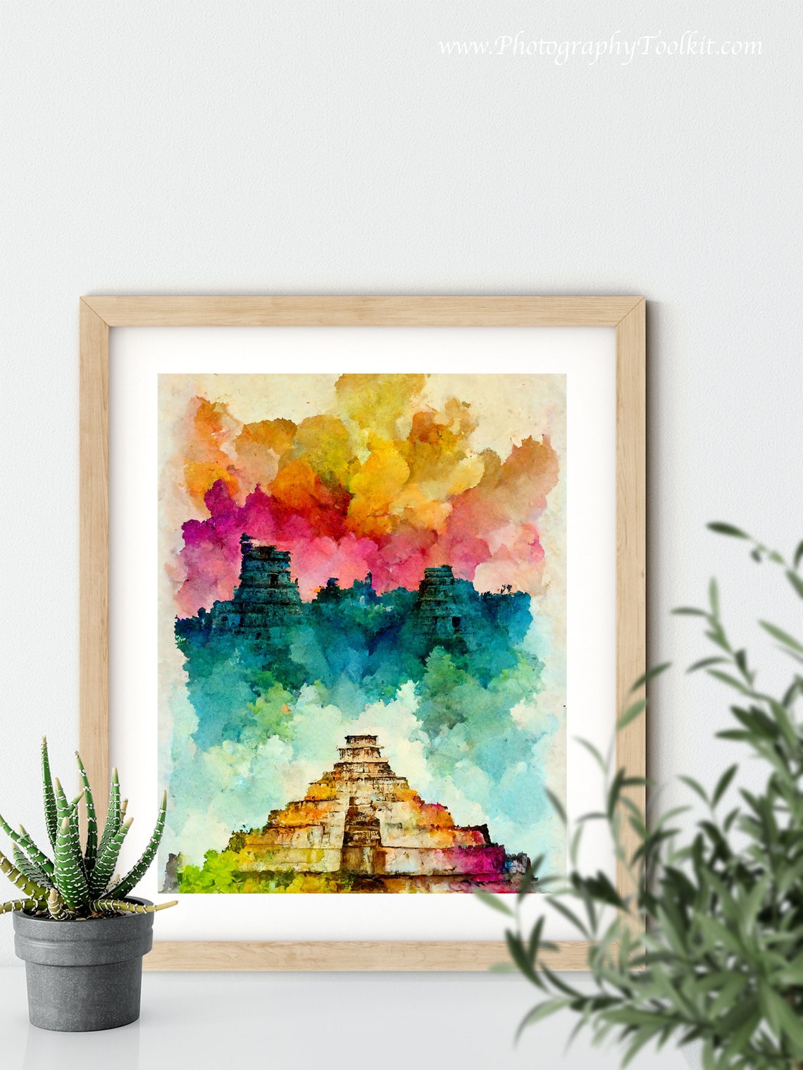 Chichen Itza Mexico Mayan Pyramid Watercolor Sunset Sky Poster - Image 5