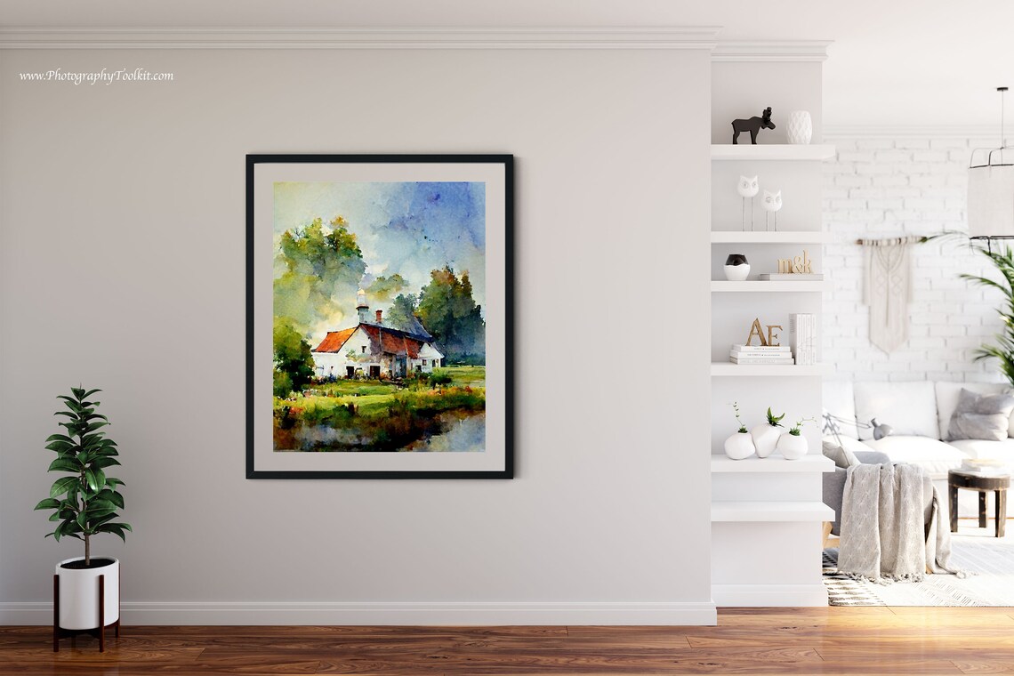 Watercolor Winter Forest Landscape, Pine Tree Print - Image 4