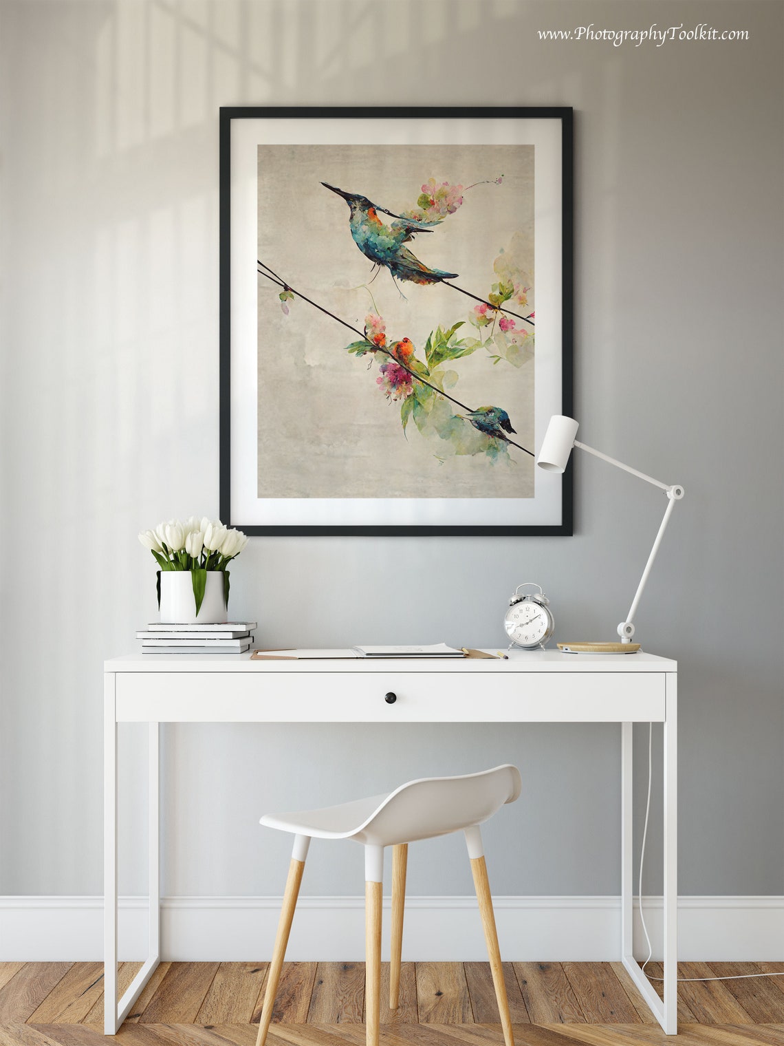 Hummingbird Blossom Branch Graceful Watercolor Bird Scenic Poster - Image 2