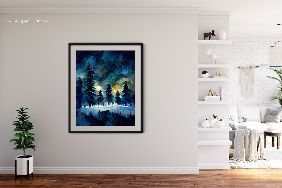 Winter Landscape Print, Snowy Trees and Pine Tree - Image 4