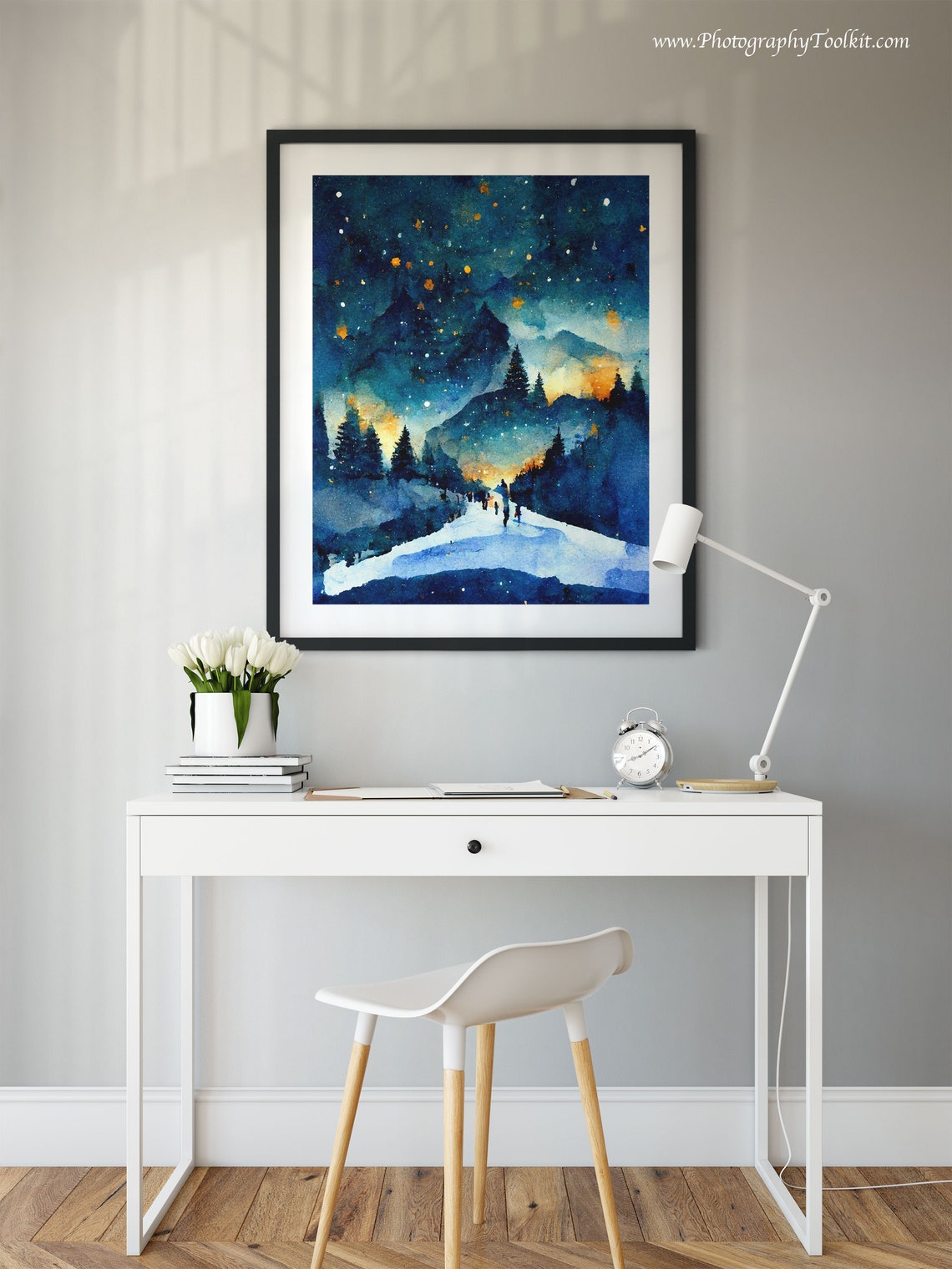 Moonlit Night Ice Skating Starry Winter Wonderland Art Poster - Image 2