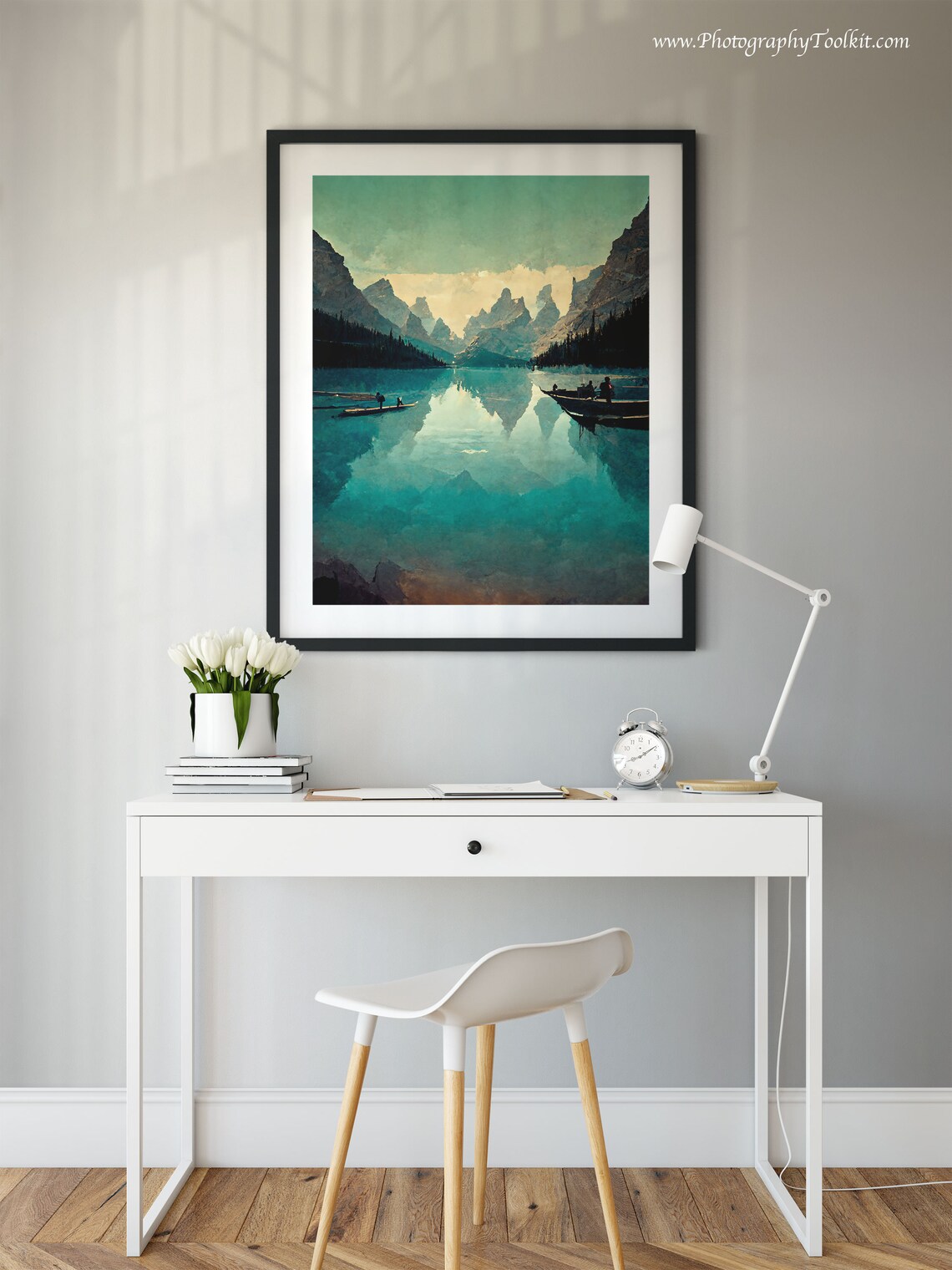 Moraine Lake Banff Watercolor Turquoise Canoe Mountain Poster - Image 2