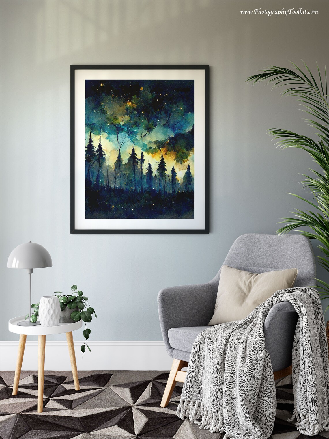 Starry Night In The Forest Watercolor Art Print - Image 6