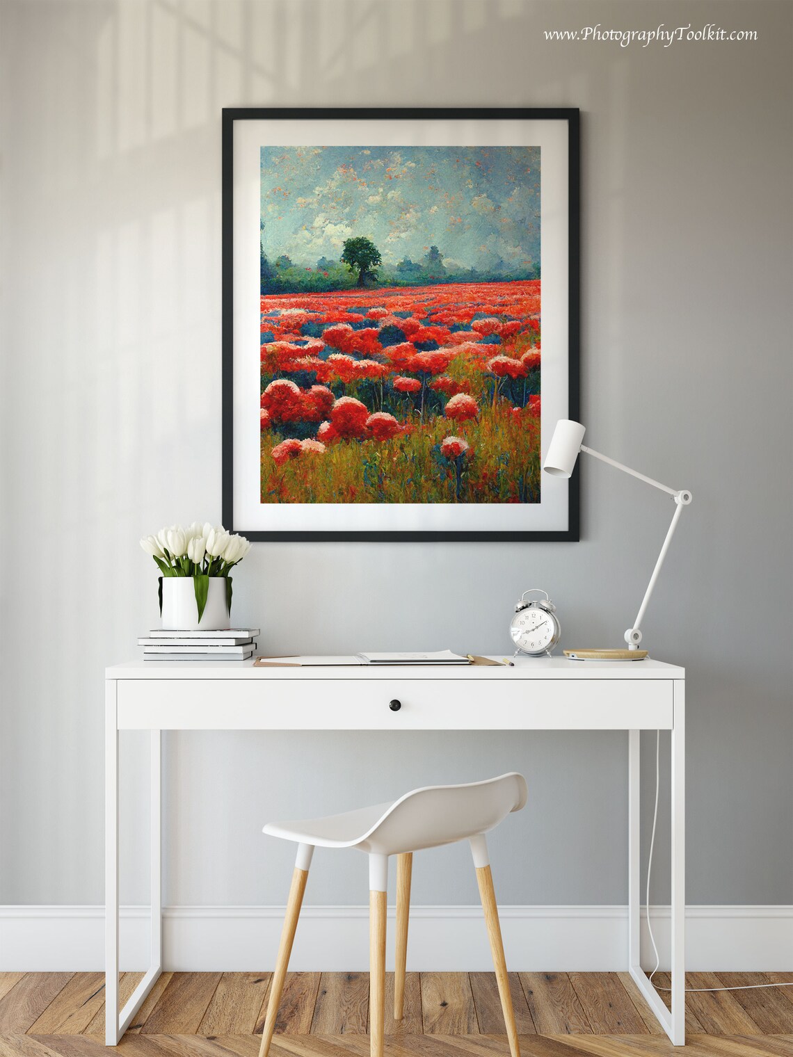 Poppy Fields Print, Monet-Style Farmhouse Landscape - Image 2