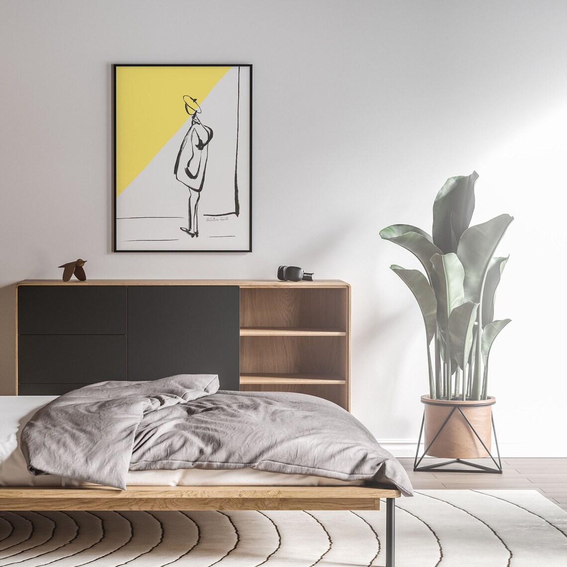 Parisian Woman Yellow Color Block Minimalist Fashion Line Art Poster - Image 4