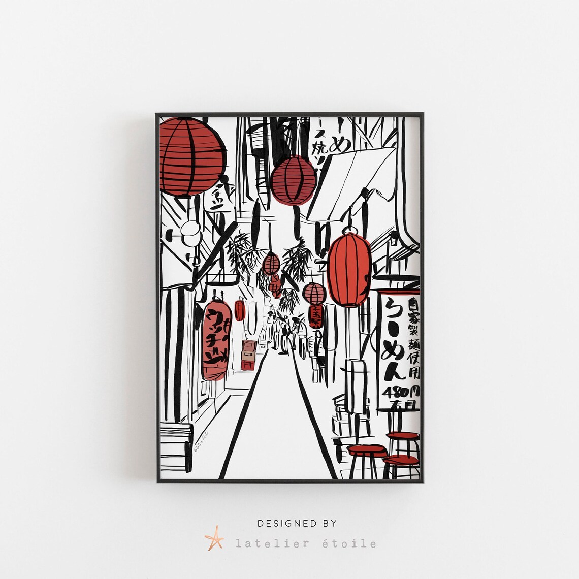 Tokyo Streets Illustration Art Print, Japan Travel