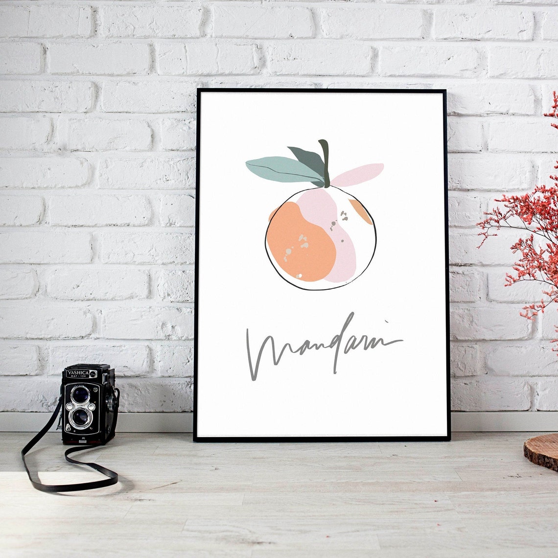 Mandarin Minimal Citrus Abstract Orange White Kitchen Poster