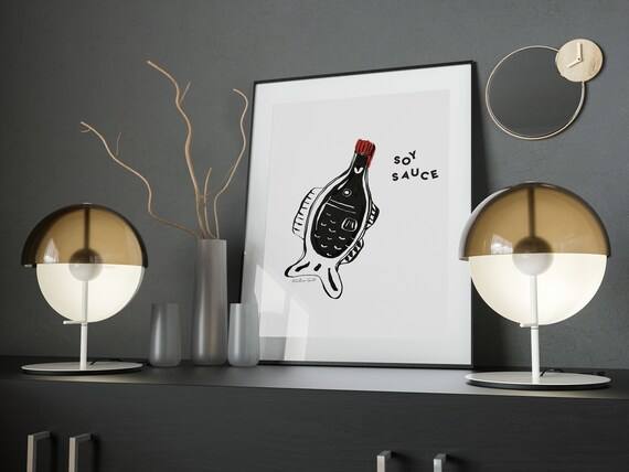 Soy Sauce Fish Bottle Soy Sauce Japanese Soy Sauce Vintage Soy Sauce Sushi Sketch Asian Food Print Soy Sauce Sketch Sushi Art Print