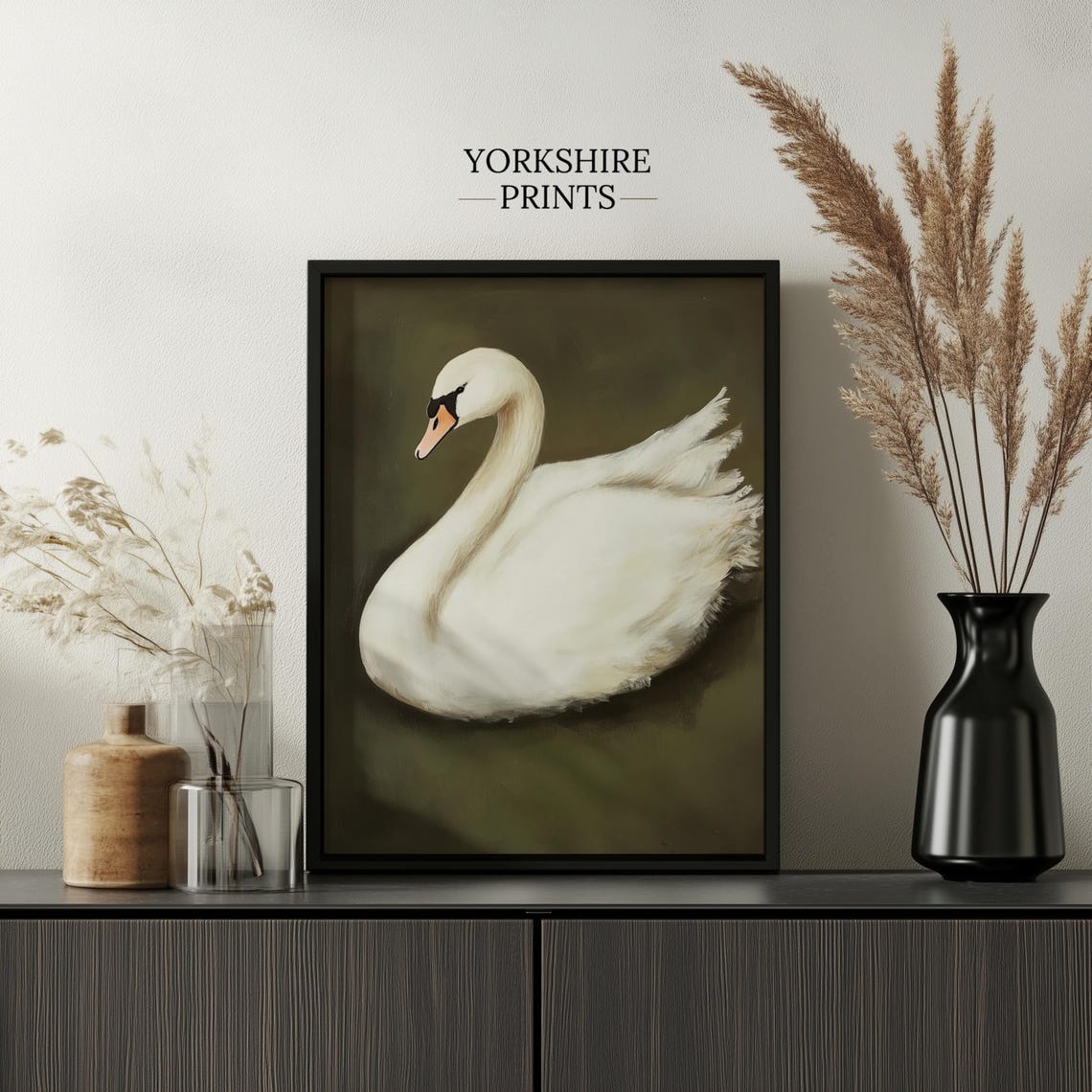 Swan Moody Sage Green Print Vintage Swan Wall Art Antique Swan Painting Dark Academia Print Dark Moody Swan Print Swan Nursery Wall Art - Image 3