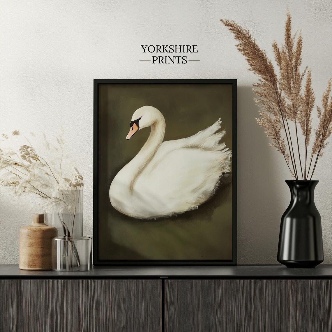 White Swan Sage Green Moody Vintage Bird Portrait Animal Art Poster - Image 3
