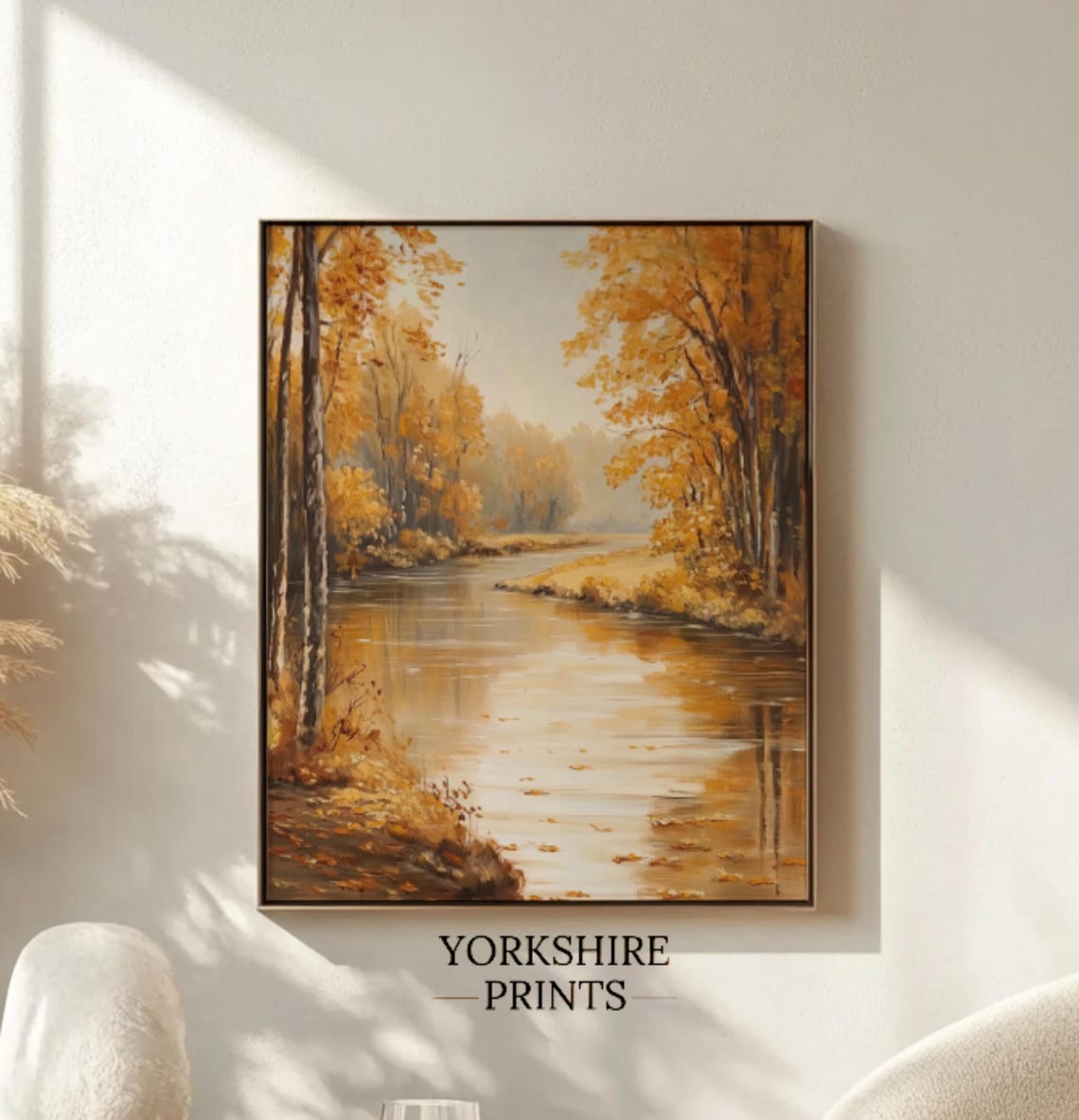 Golden Autumn River Orange Trees Reflection Fall Landscape Art Poster - Image 3