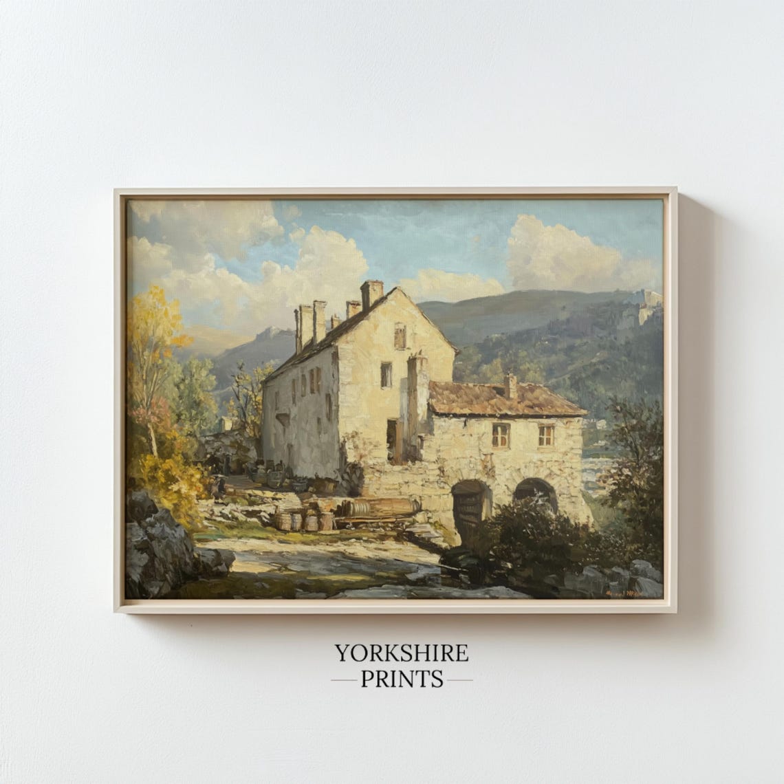 Old Stone Village House Sunlit Hillside Mediterranean Art Poster - Image 2