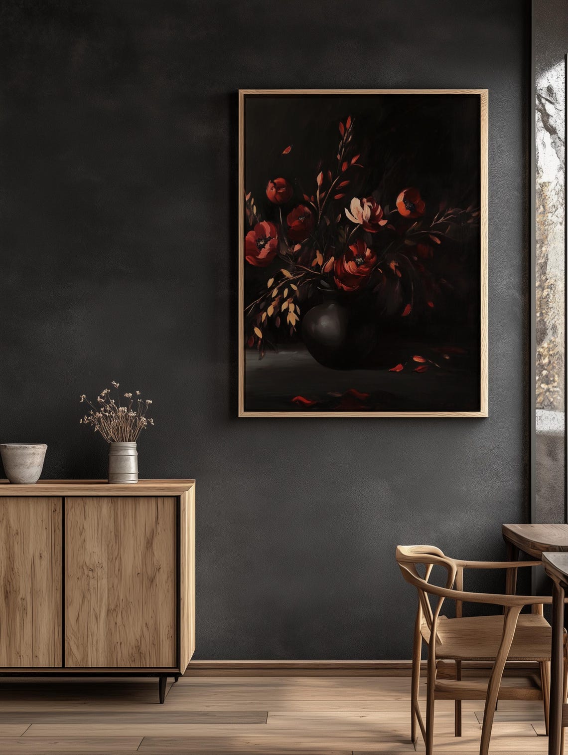 Moody Flower Print Moody Floral Wall Art Dark Academia Print Antique Moody Oil Painting Vintage Flower Painting Dark Botanical Art - Image 3