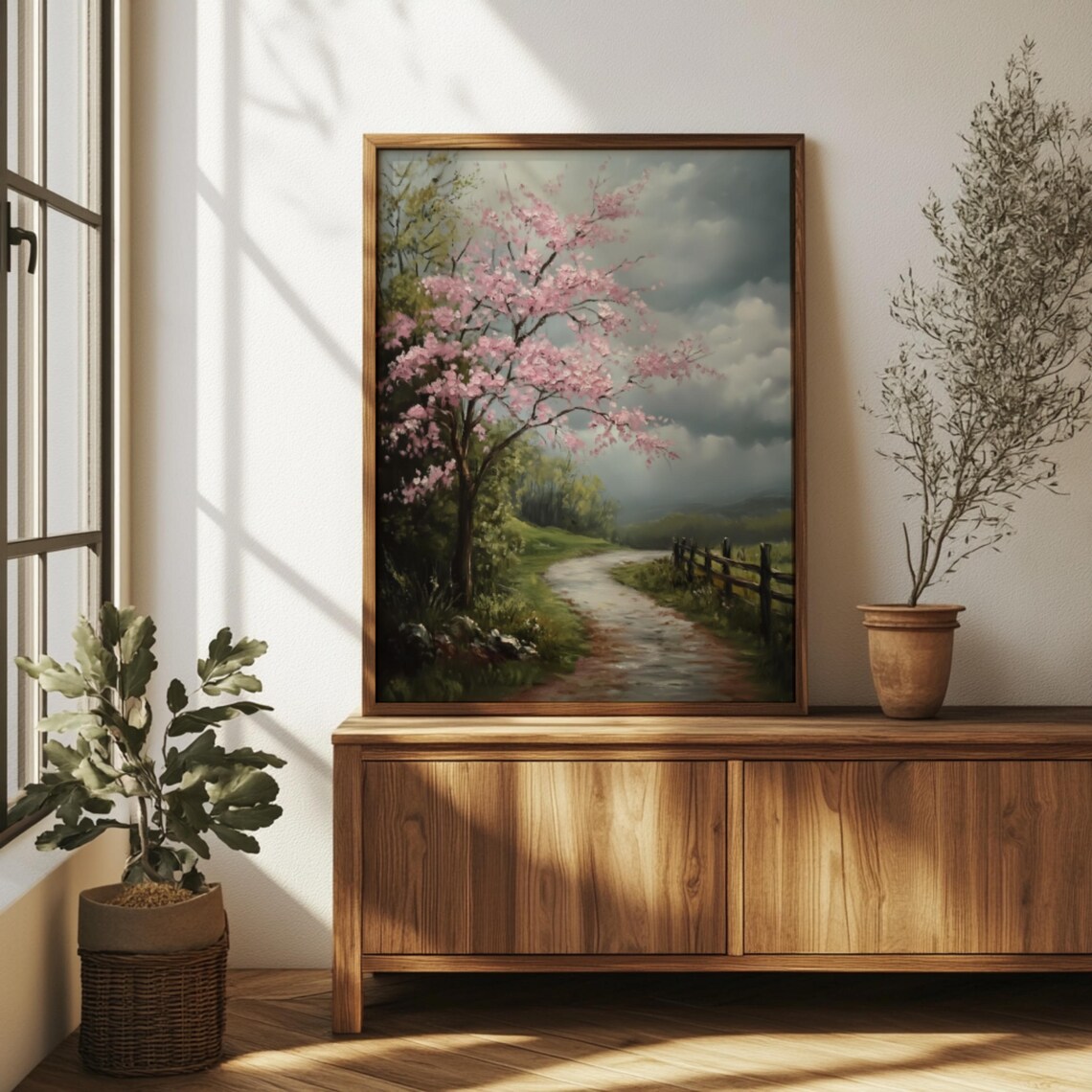 Cherry Blossom Pathway, Rustic Cottagecore Art Print - Image 3