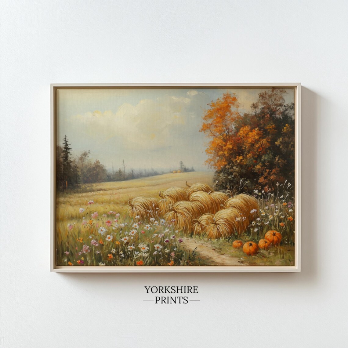 Autumn Harvest Hay Bales Pumpkin Field Fall Countryside Art Poster - Image 3