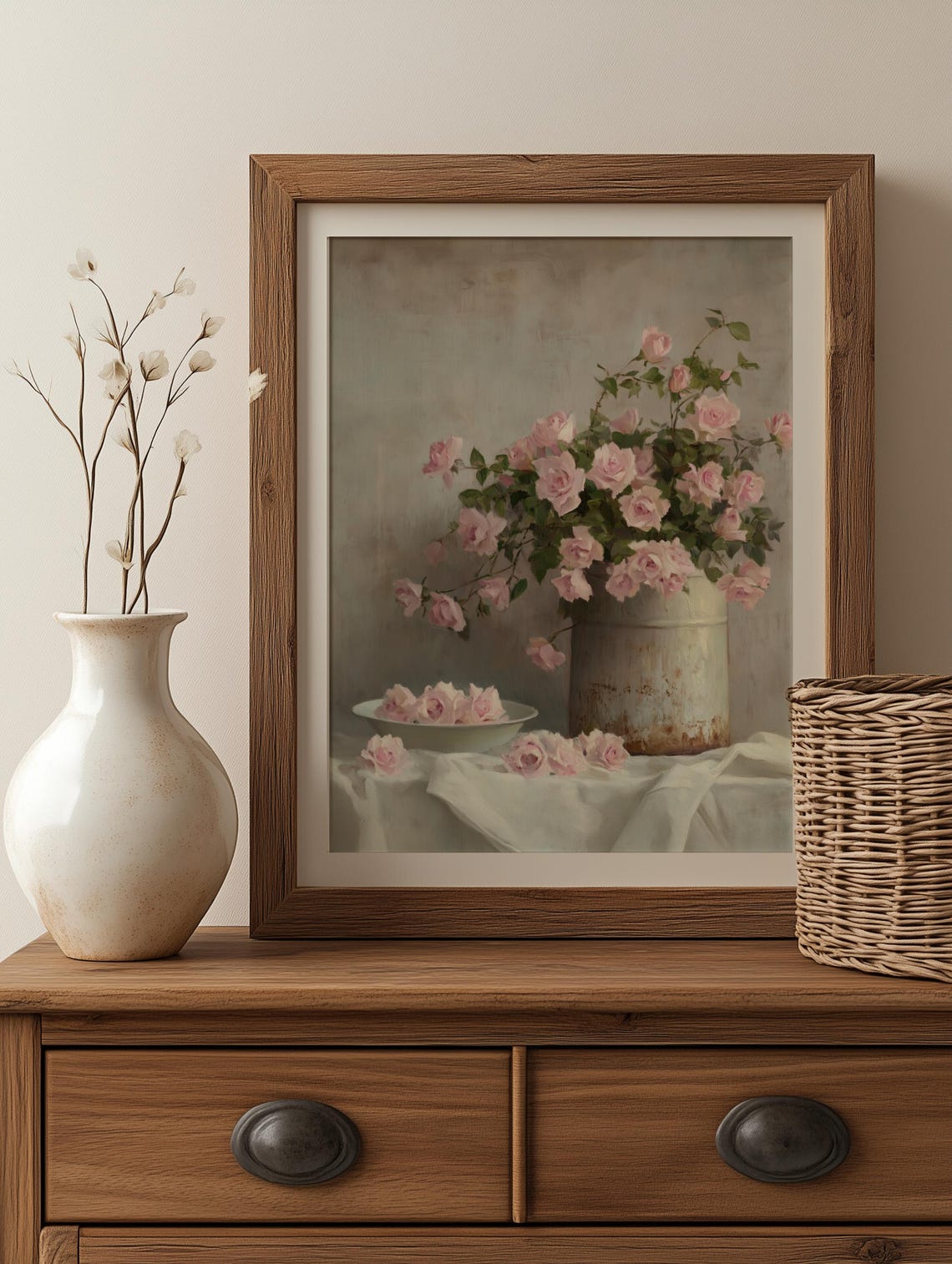 Pink Garden Roses Rustic Tin Bucket Shabby Chic Floral Poster - Image 3