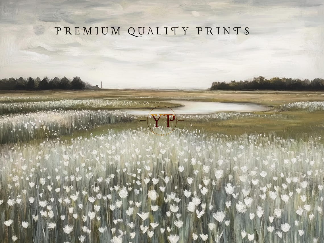 White Tulip Field With Winding Stream Moody Spring Landscape Poster - Image 3