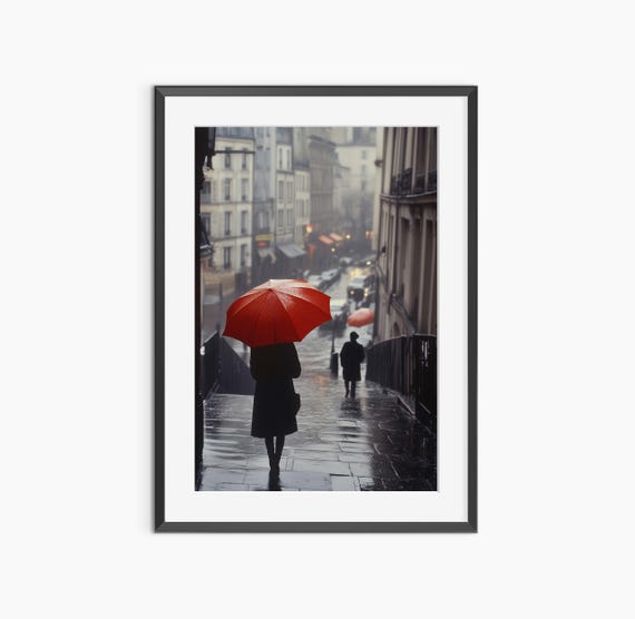 Lady In Rain Photography Prints Retro City View Street Wall Decor Museum Quality Poster