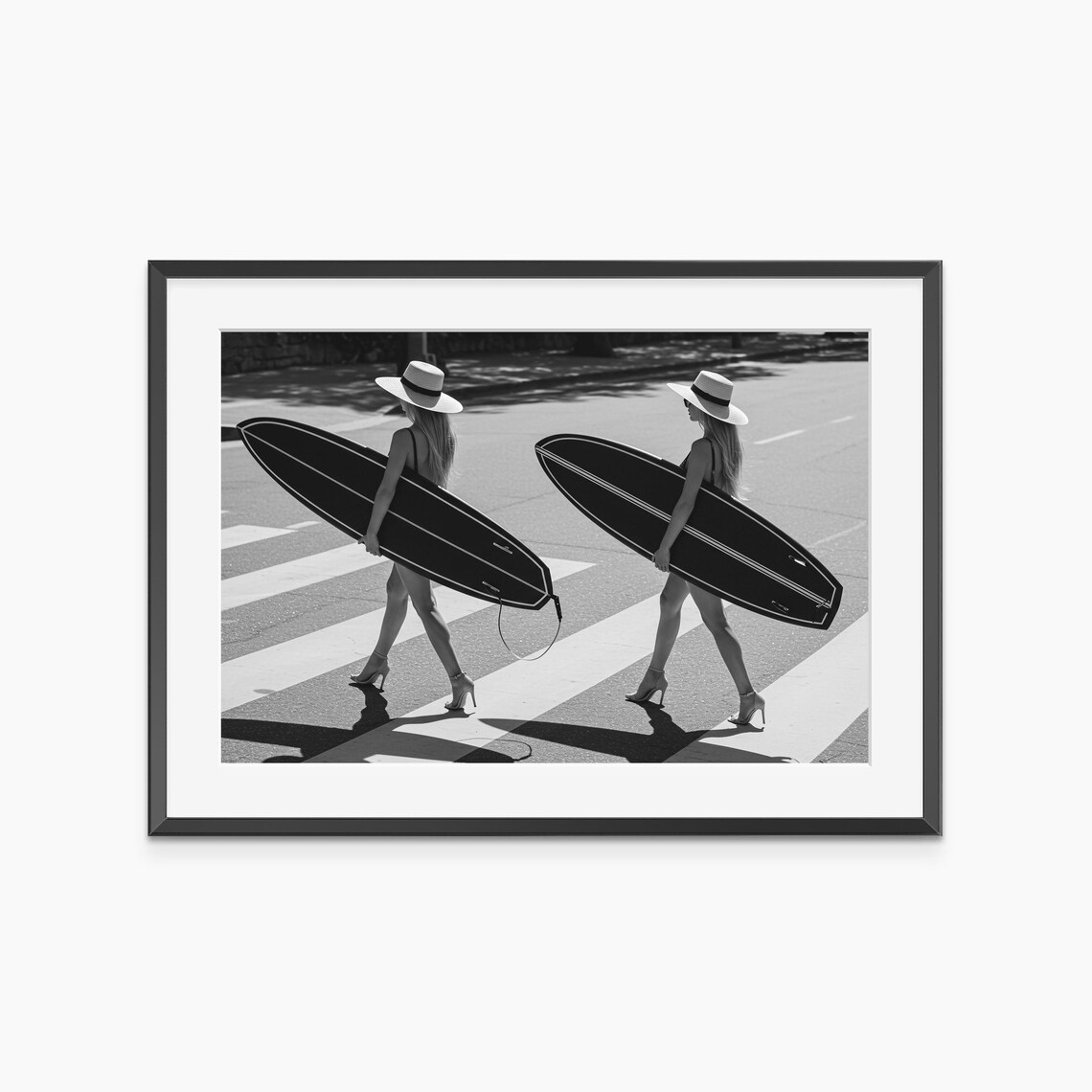 Surf Girls Crossing Street Black And White Summer Photo Poster