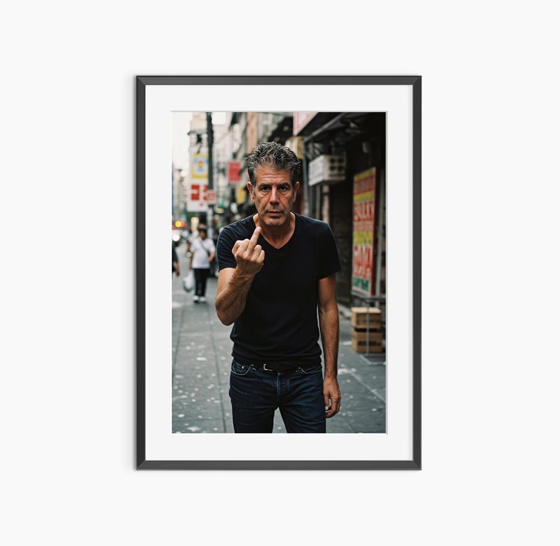 Anthony Bourdain Middle Finger Street Photo Funny Rebel Chef Poster