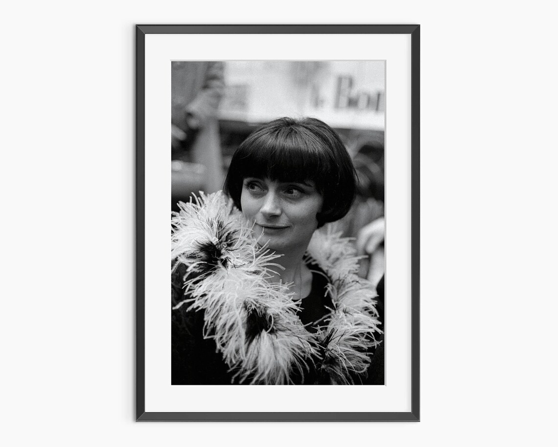 Agnes Varda Black and White Feather Boa Cinema Portrait Poster