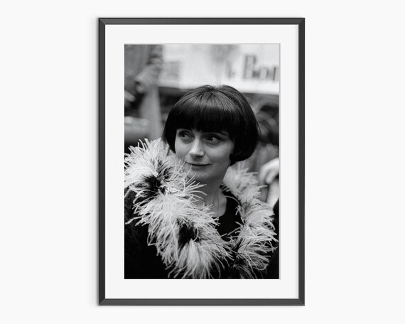 Agnes Varda Black and White Feather Boa Cinema Portrait Poster