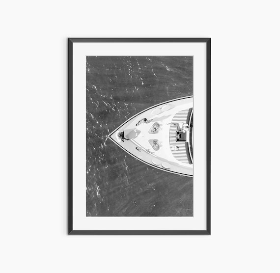 Yacht Bow Aerial Black and White Sunbathers Nautical Photo Poster