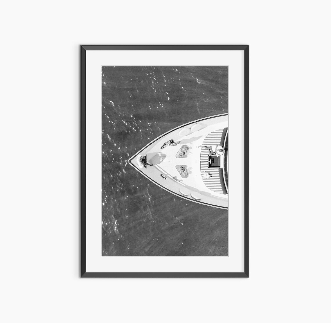 Yacht Bow Aerial Black and White Sunbathers Nautical Photo Poster