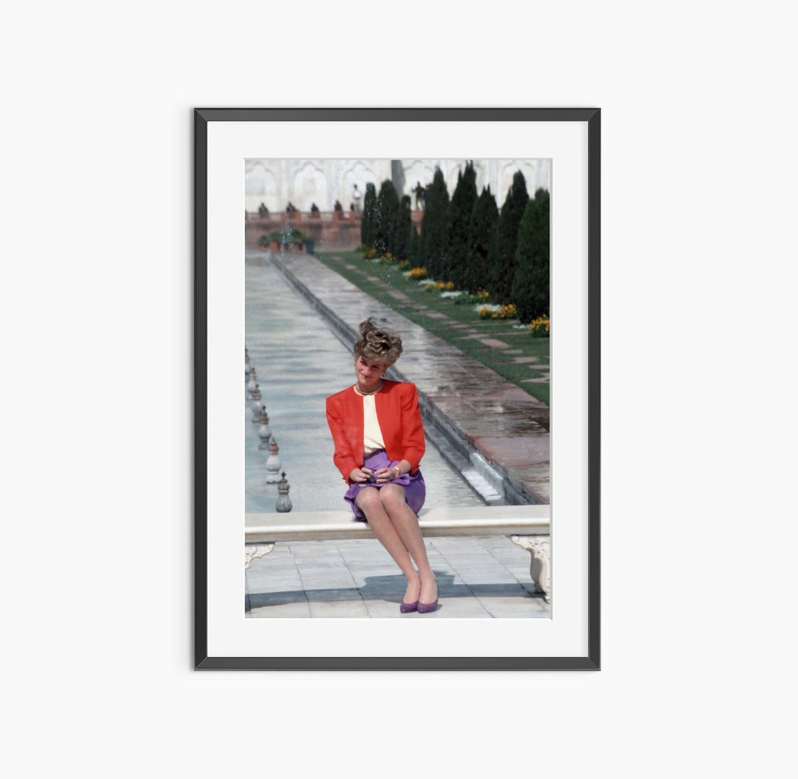 Princess Diana Seated At Taj Mahal Gardens Iconic Photo Poster