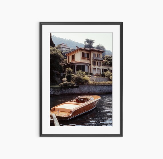 Classic Wooden Yacht By Lake Villa Old Money Summer Elegance Photo Poster