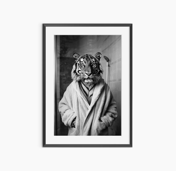 Tiger Poster Photography Prints Bathroom Wall Art Funny Black And White Museum Grade