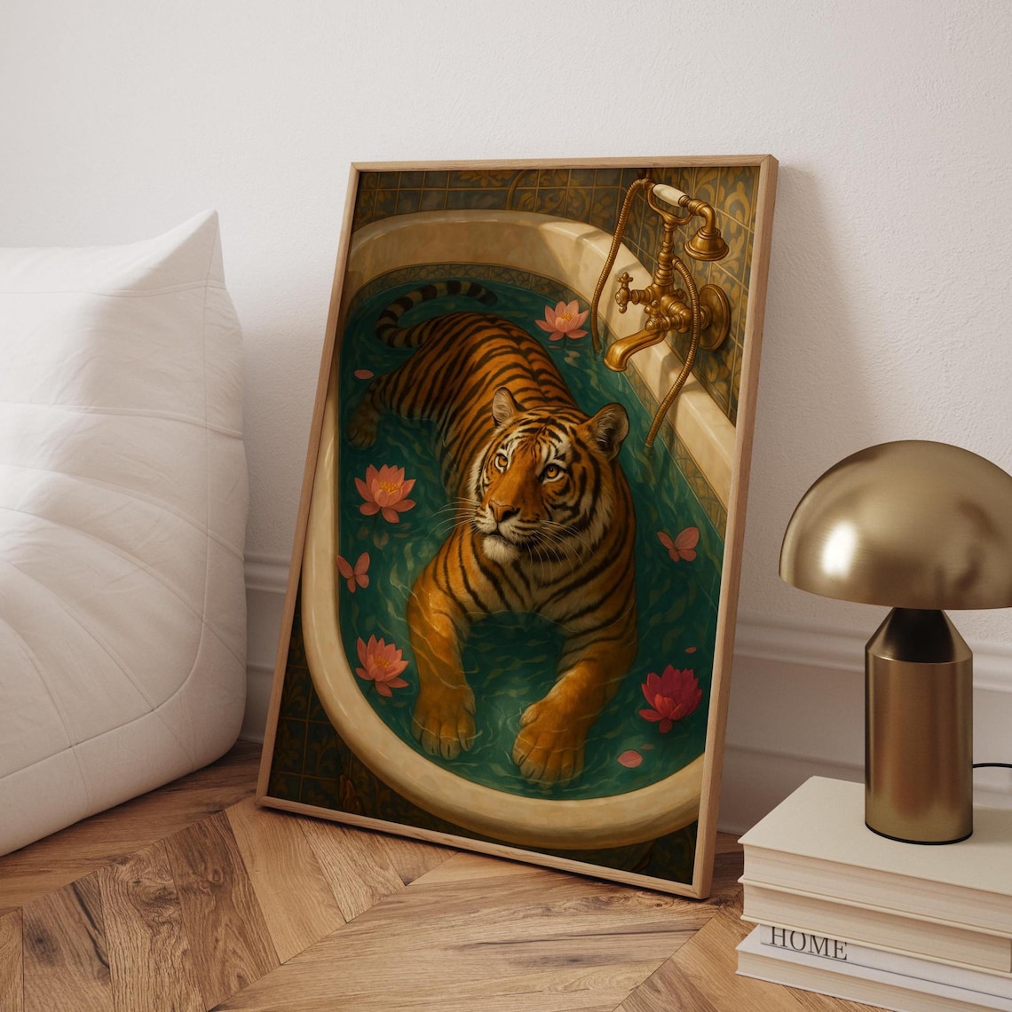 Tiger In Bathtub Vintage Style Exotic Animal Funny Bathroom Poster