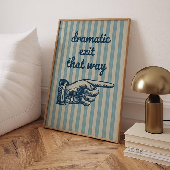 Dramatic Exit Sign Art Funny Retro Pointing Hand Print